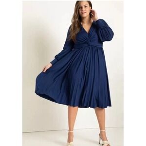 ELOQUII Women's Plus Size Knot Front Pleated Skirt Dress 22 Royal Blue New Tags